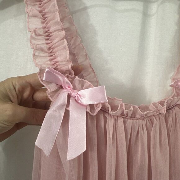 Unbranded Pink Sheer Ruffle Bow Chemise Babydoll Night Dress Womens L Romantic - Picture 6 of 8